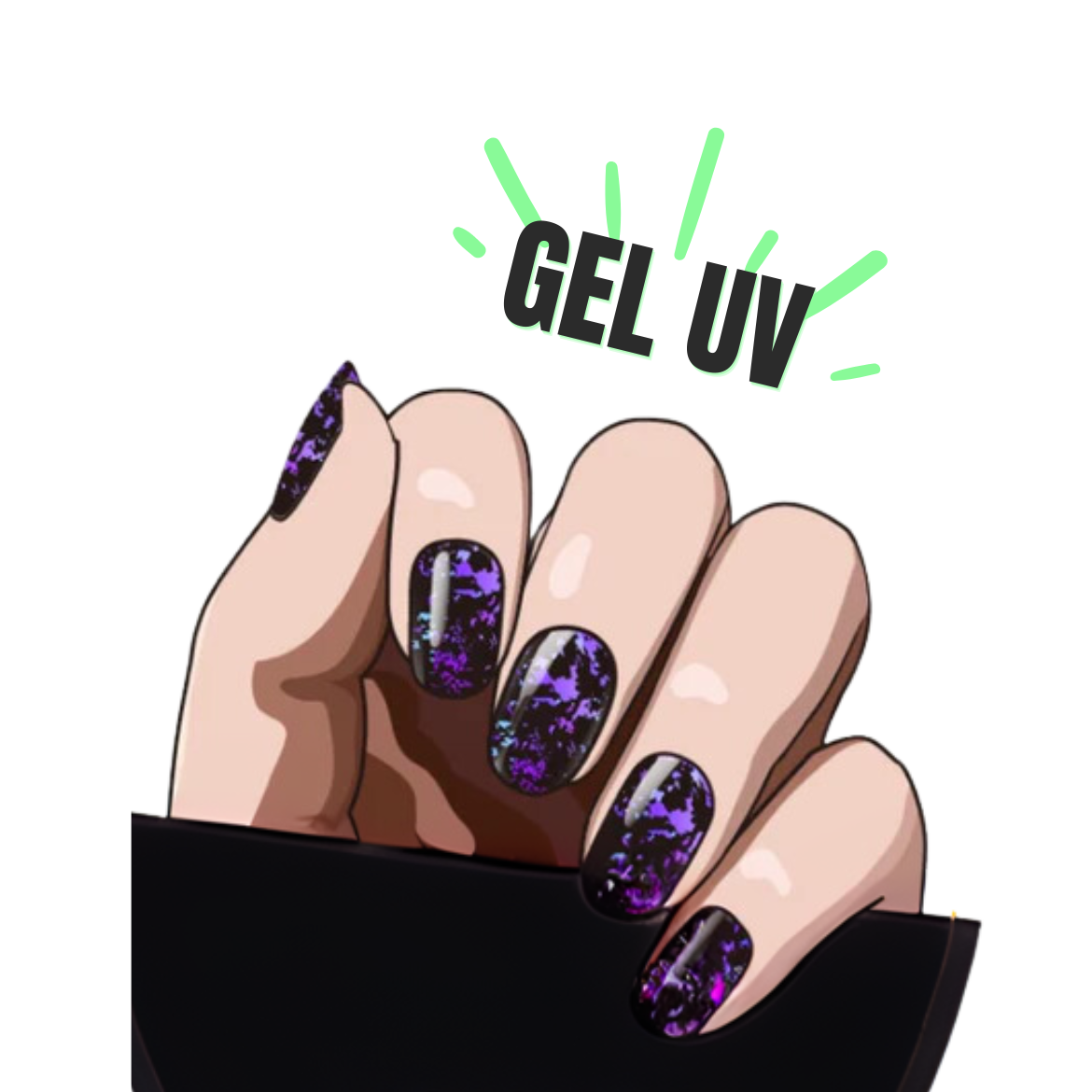 Vernis autocollant gel UV paillettes noir mauve