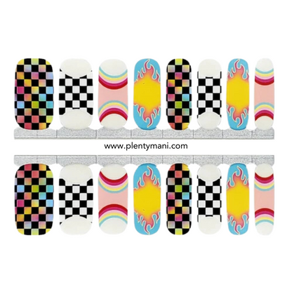 Vernis autocollant flame damier arc-en-ciel